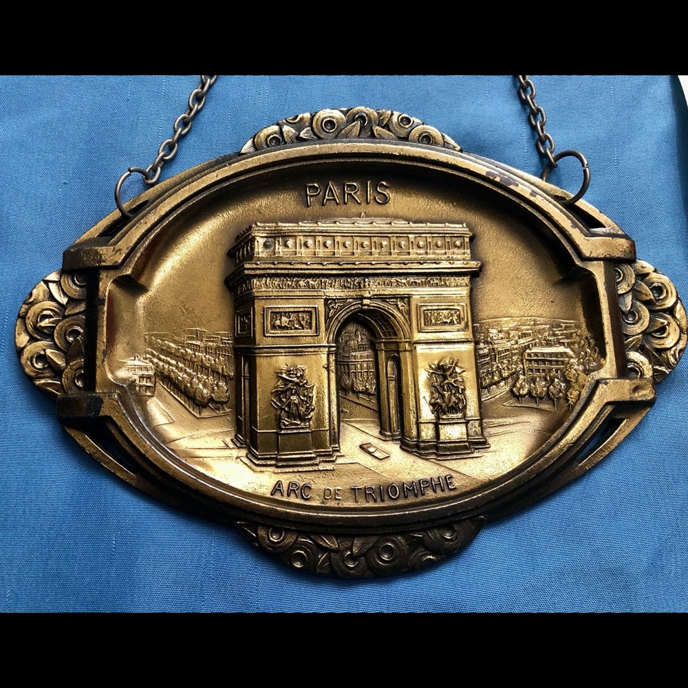 Vintage antique Paris arc de triomphe brass wall plaque